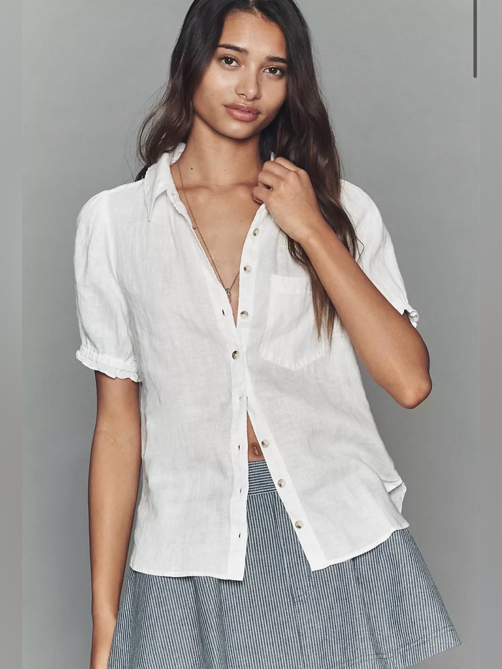 NWT Anthropologie Pilcro Aly Linen Puff Slv Blouse- XS